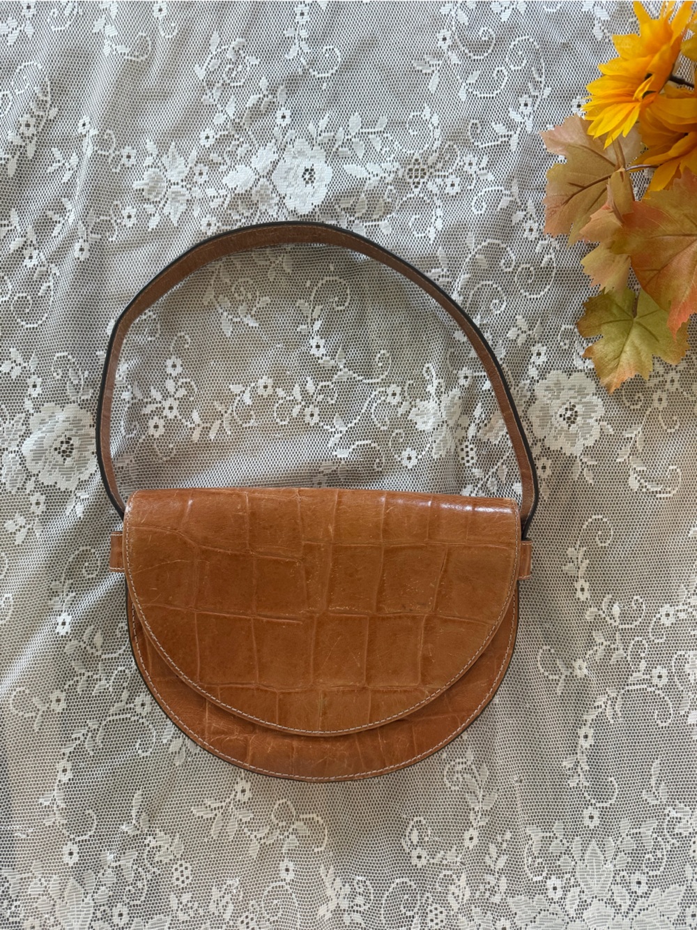 STAUD Cognac embossed shoulder bag